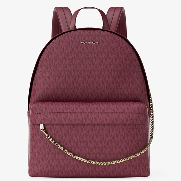 New Michael Kors Slater Large Signature Logo Backpack Cherry